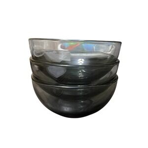 Set Of 3 Vintage Forte Crisa Mexico Smokey Grey Glass 5 7/8" Cereal Bowls